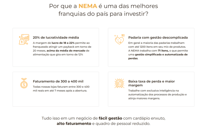 página do site de franquia nema