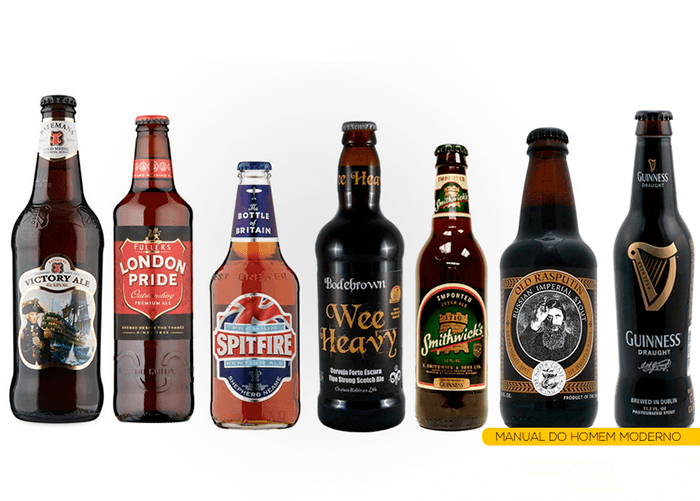 7 garrafas diferentes de cervejas inglesas